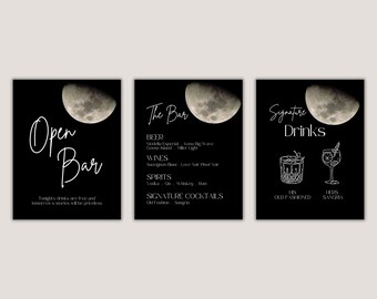 Ethereal Moon Bar Signs - Open Bar - Signature Drink - Menu Printable Templates, Instant Download