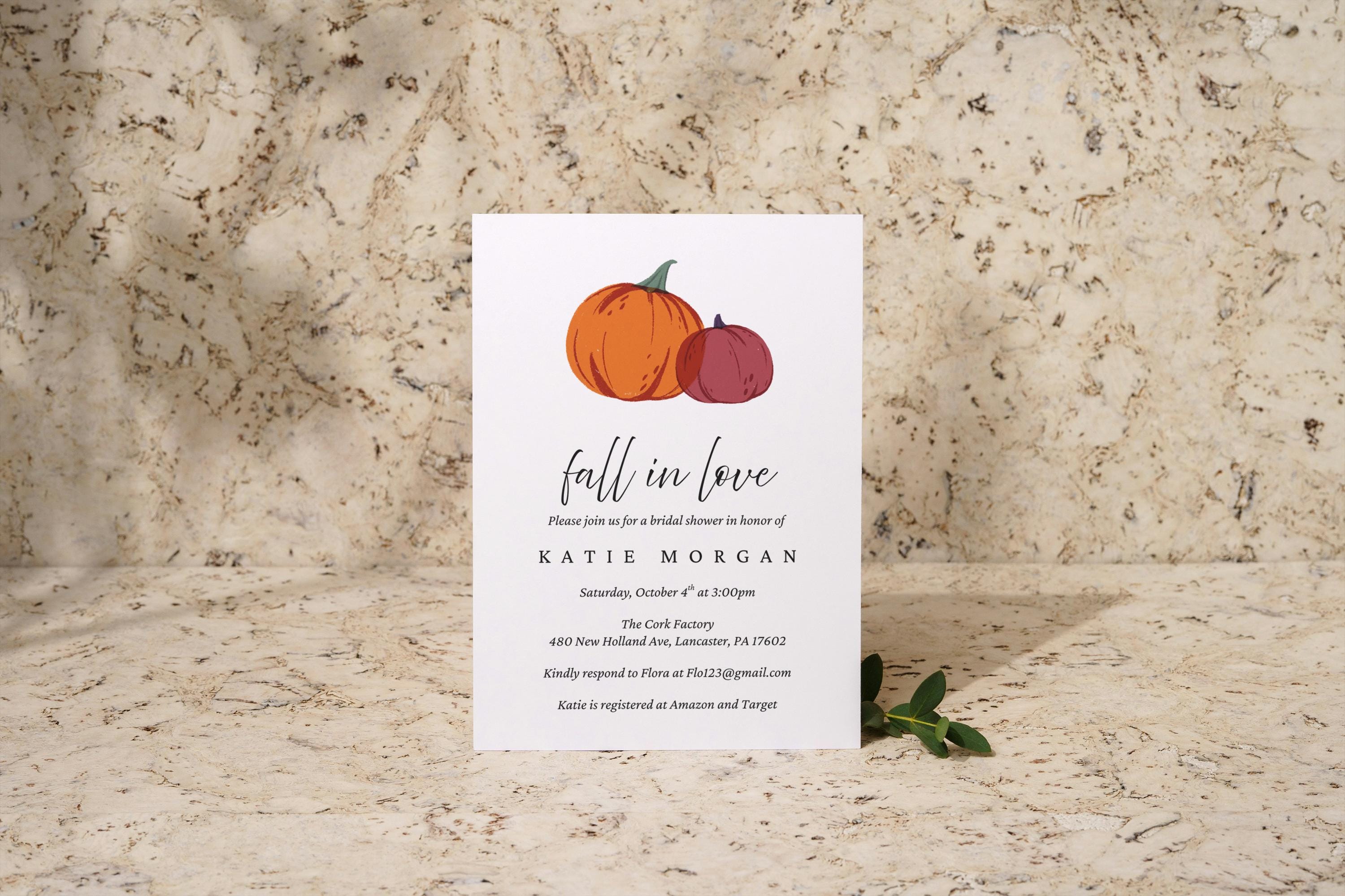 TO the BASIC Fallin‘ Last Chapter Rustic Pumpkin Bridal Shower Invitation: Autumn Farmhouse Design