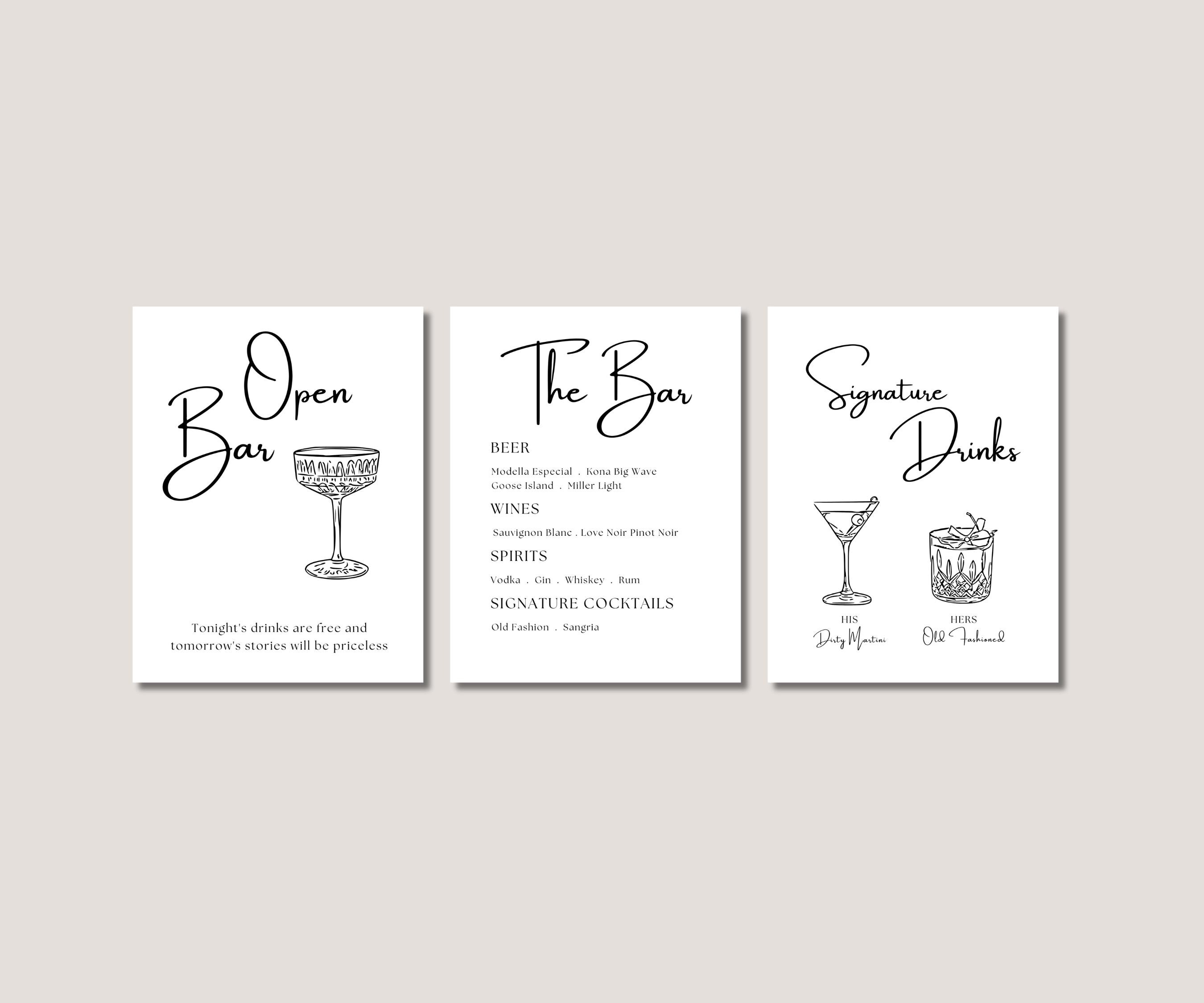 Sleek Modern Bar Signs – Customizable Elegant Black & White Design