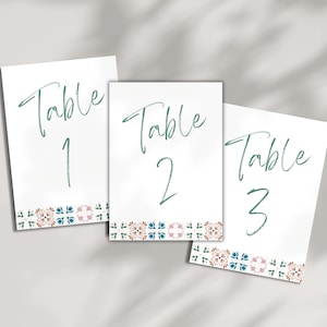 Boho Beach Wedding Table Numbers - Editable Seating Sign Template Talavera Tile - Edith Collection