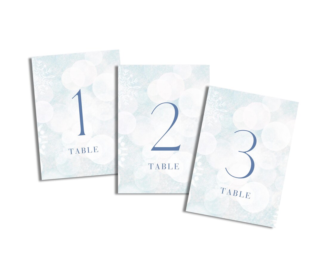 Snowflake Winter Table Numbers – Elegant White & Blue Winter Wonderland ...