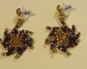 Earrings-Brown Mix with Gold Spirals