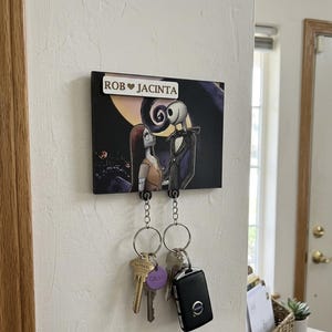 High-quality handmade wooden Jack and Sally keychain Personalized