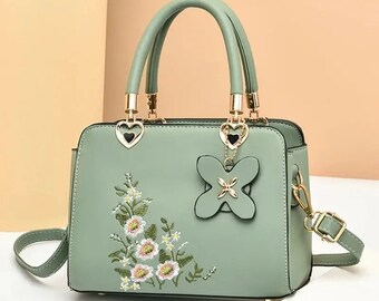 Bolso bordado, Bolso de mujer, Bolso de diseño, Bolso de cuero, Bolso dulce, Bolso lindo, Bolso floral, Bolso de gran capacidad, Bolso simple, Bolso bordado floral