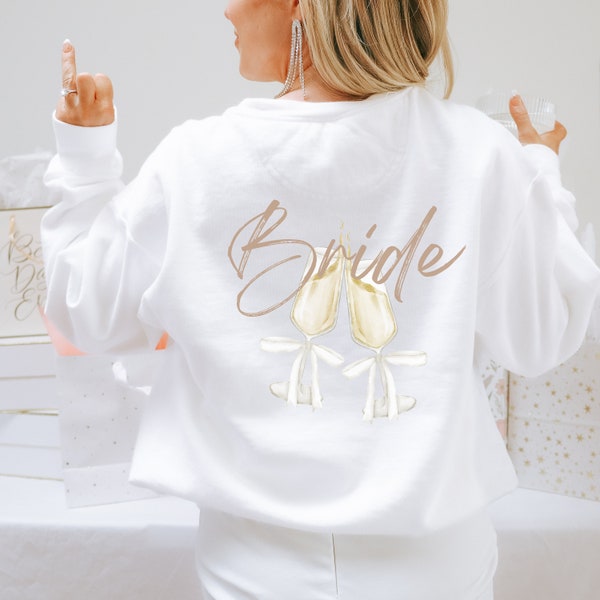 White Bride Sweatshirt with a bow for Getting Ready - Bride Gift | Bride Outfits | Bachelorette Shirts | Bride Crewneck