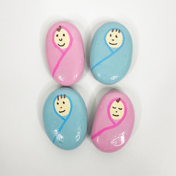 Gender Reveal Idea, Baby Shower Party Favor, Pink Baby Girl Blue Boy Hand Painted Rock, Big Sister Brother Gift, Baby Keepsake Gift, Newborn