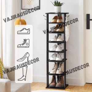 8 Tier Wooden Shoe Rack | Shoe Shelves | Shoe Display Rack | Space Saving Free Standing for Entryway | Shoe Storage | Narrow Shoe Organizer