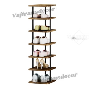 7 Tier Wooden Shoe Rack | Shoe Shelves | Shoe Display Rack | Space Saving Free Standing for Entryway | Shoe Storage | Narrow Shoe Organizer