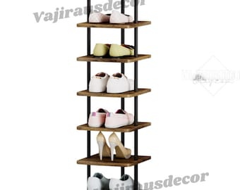 7 Tier Wooden Shoe Rack | Shoe Shelves | Shoe Display Rack | Space Saving Free Standing for Entryway | Shoe Storage | Narrow Shoe Organizer
