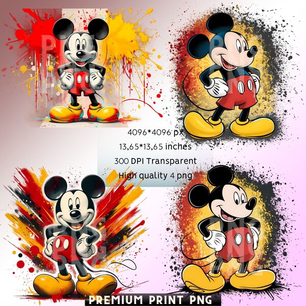 Mickey Mouse Splash and Watercolor Digital design PNG file for sublimation - High Resolution -Instant Digital PNG Download Mause png