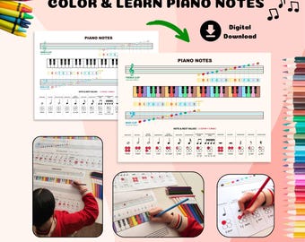 Printable Piano Notes Chart: Color & Learn Music Theory (Digital Download)