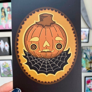 Pumpkin Boy- Little Spooky Postcard Art Print
