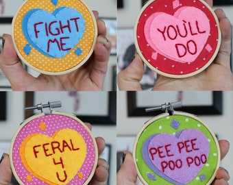 Conversation Heart- Small embroidery Hoops