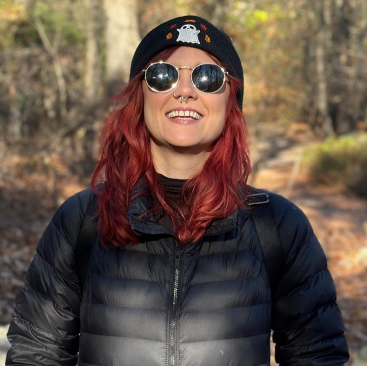Ghost Embroidered Knit Beanie in Green, Black or Brown