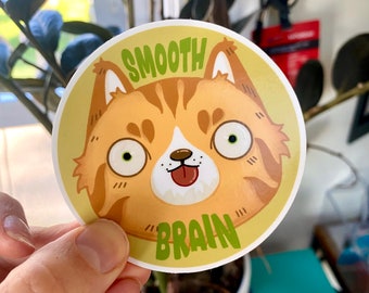 Smooth Brain- orange cat vinyl sticker