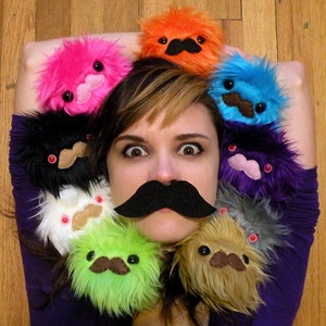 Mustache Monster- Choose your color of handmade plush toy