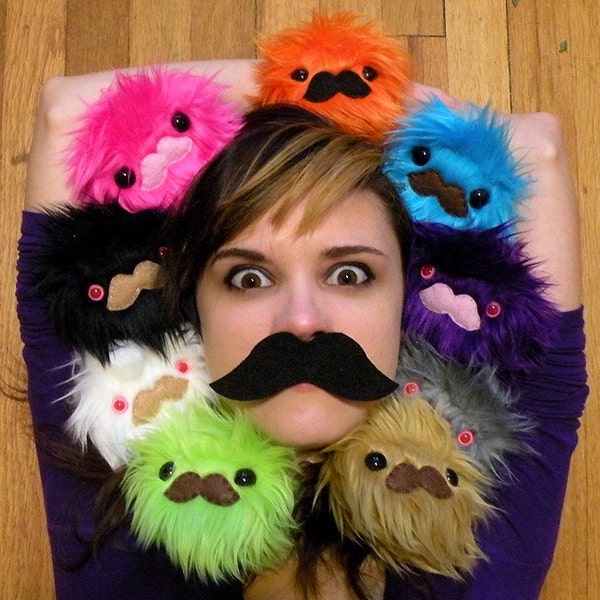Mustache Monster- Choose your color of handmade plush toy