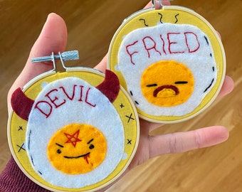 Deviled Eggs or Fried Eggs- Handmade Felt Embroidery Hoops