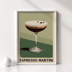 Póster de cóctel Espresso Martini, impresión de arte de pared, decoración de cocina y hogar, impresión de cóctel, regalo para ella, estético, retro, varios tamaños