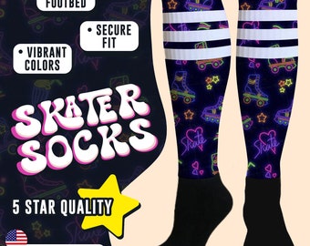 Roller Skating Knee High Socks • Cushioned • Light Compression • Derby • Inline • Quad • Skate • Blading • Skateboarding • Ice