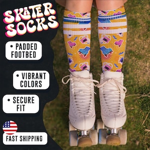 Personalizable Roller Skating Knee High Socks • Cushioned • Compression • Custom • Derby • Inline • Quad • Blading • Skateboarding • Ice