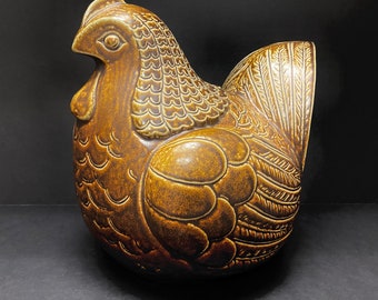 wonderful giant salt glaze pottery chicken hen by goebel merkelbach germany 1970s modern geometric sculpture