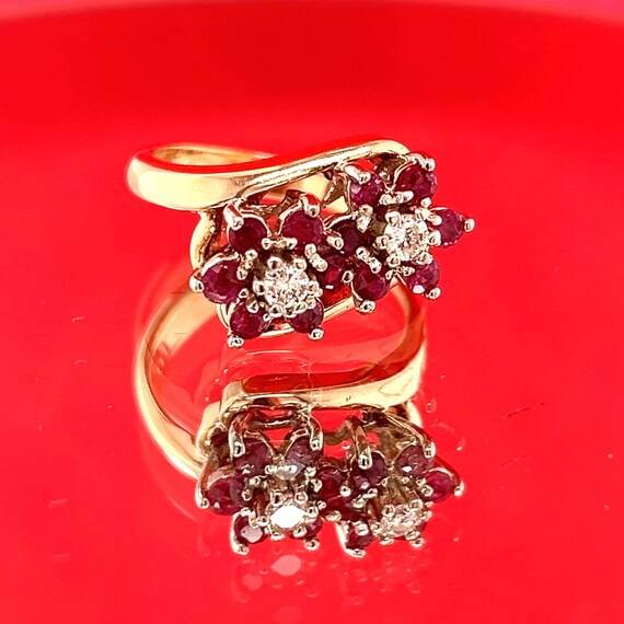 14k Ruby & Diamond Double Flower Bypass Ring set … - image 8