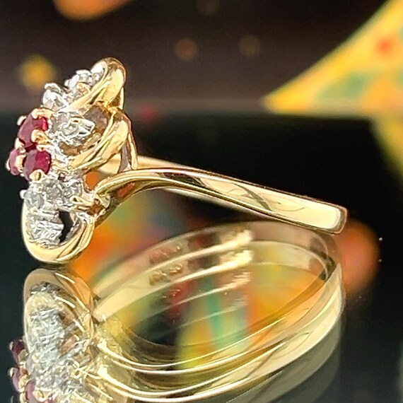14k Ruby & Diamond Freeform Cluster Ring set in Y… - image 6