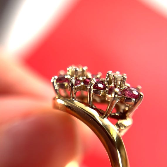 14k Ruby & Diamond Double Flower Bypass Ring set … - image 11