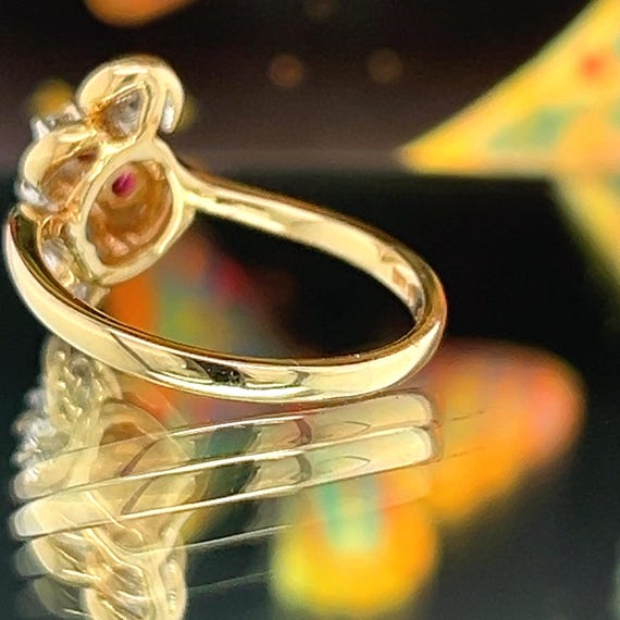 14k Ruby & Diamond Freeform Cluster Ring set in Y… - image 9