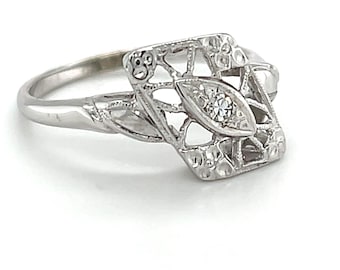14k Art Deco Vintage Filigree Diamond Ring