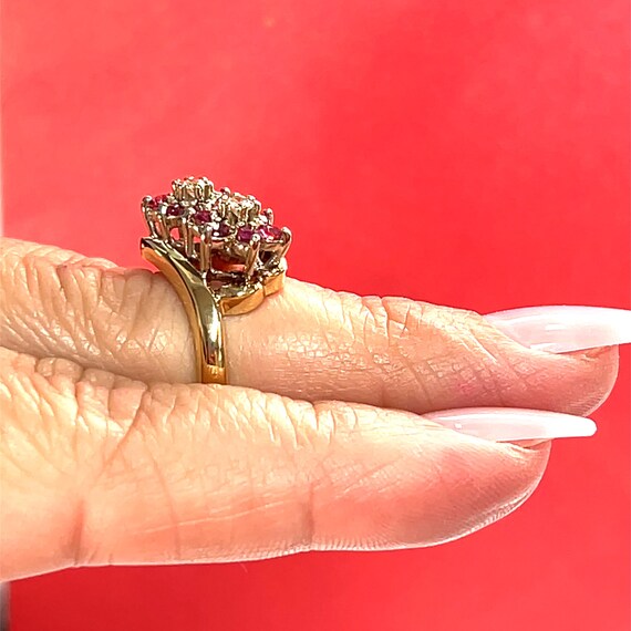 14k Ruby & Diamond Double Flower Bypass Ring set … - image 3