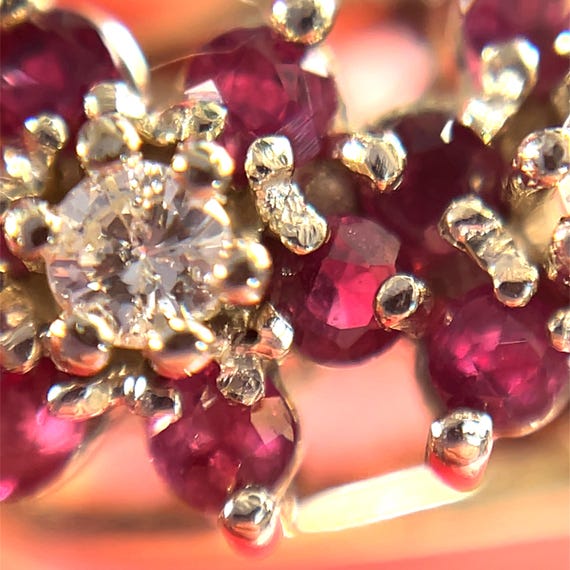 14k Ruby & Diamond Double Flower Bypass Ring set … - image 5