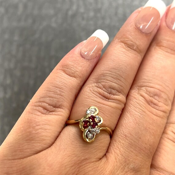 14k Ruby & Diamond Freeform Cluster Ring set in Y… - image 7