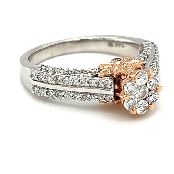3/4ctw Diamond Floral Engagement Ring, 14kt Rose … - image 2