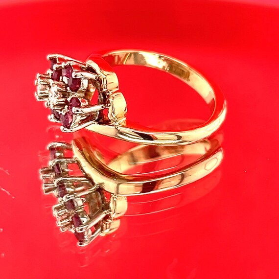 14k Ruby & Diamond Double Flower Bypass Ring set … - image 12