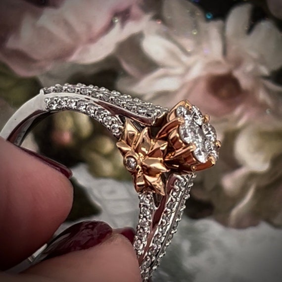 3/4ctw Diamond Floral Engagement Ring, 14kt Rose … - image 1