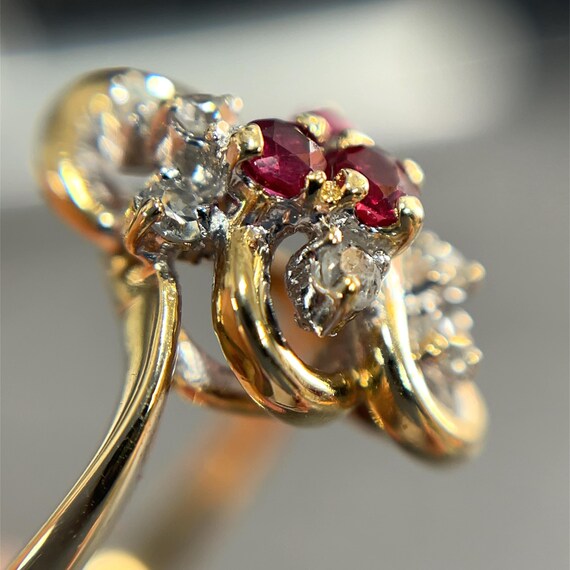14k Ruby & Diamond Freeform Cluster Ring set in Y… - image 4