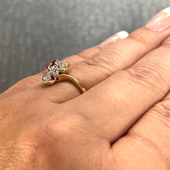 14k Ruby & Diamond Freeform Cluster Ring set in Y… - image 8