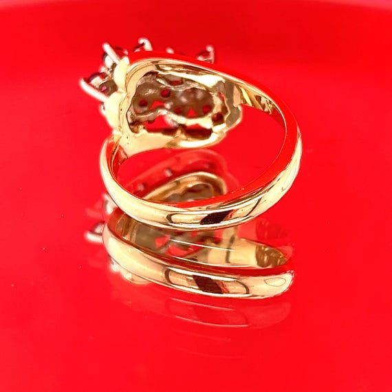 14k Ruby & Diamond Double Flower Bypass Ring set … - image 14