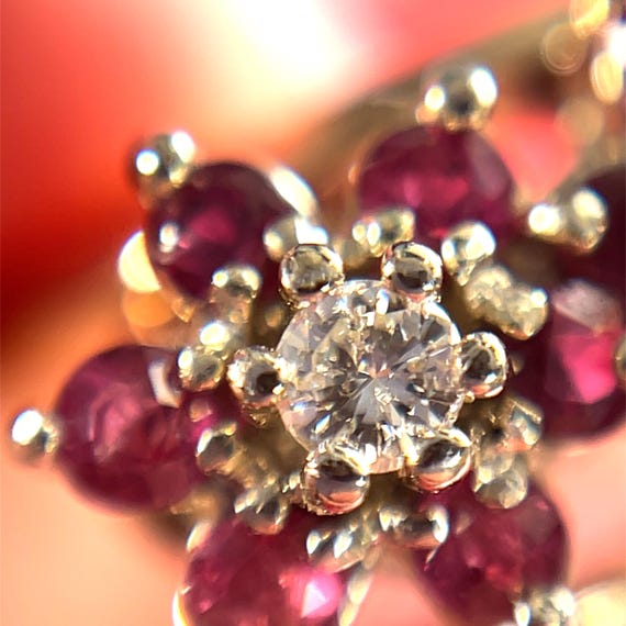 14k Ruby & Diamond Double Flower Bypass Ring set … - image 4