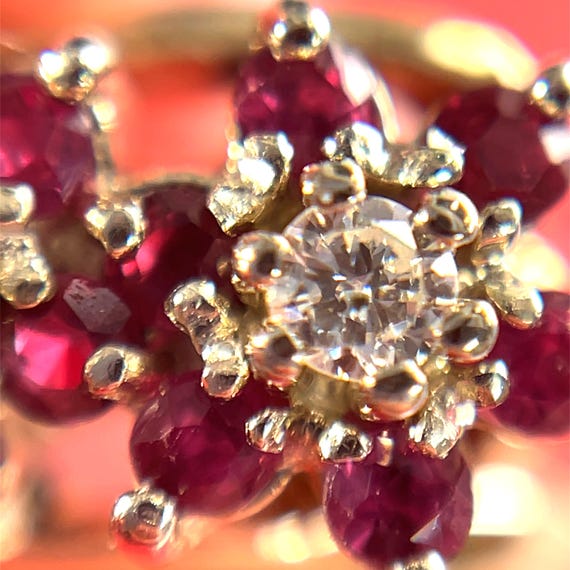 14k Ruby & Diamond Double Flower Bypass Ring set … - image 6