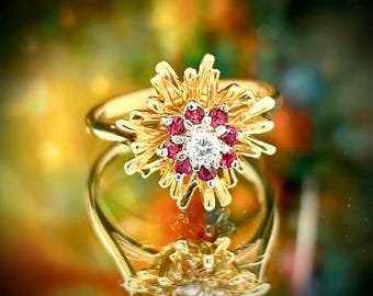 14k Art Nouveau Ruby and Diamond Vintage Ring