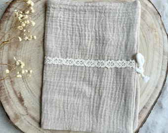 Beige health book cover with cream lace to personalize