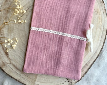 Pink health book cover with fine beige lace to personalize