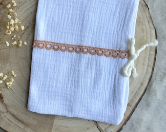 White health book cover with salmon lace to personalize