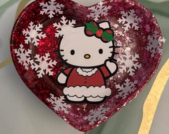 Winter Kawaii kitty  resin trinket dish