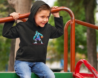 Energizing Play: Blue Monster Basketball Kids Hoodie