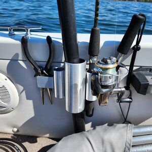 Aluminum Fishing Rod & Tool Holder | Rod Holder | Net Holder | Pliers Holder | Mounts on Boats, Docks or Walls | Multitool Holder | Anglers