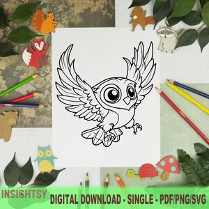 Cute Animal Coloring Pages for Kids | Simple Owl Printable Coloring Sheet | PDF, PNG, SVG Digital Download | Single
